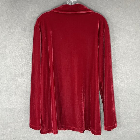 Susan Graver Velvet Tunic Size XL Red Pleated Button Up Blouse Holiday Luxurious - Picture 2 of 12